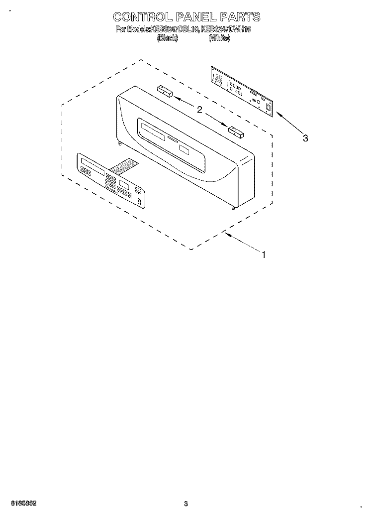 CONTROL PANEL Diagram and Parts List for KEBS247DBL10  KitchenAid Wall Oven