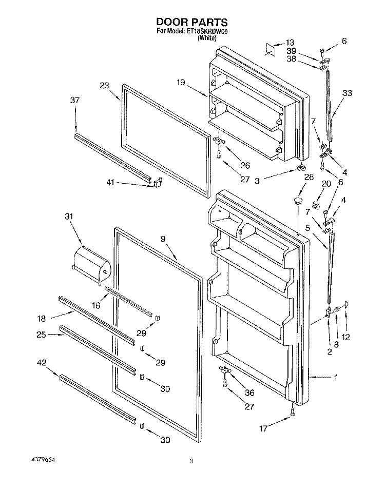 DOOR Diagram and Parts List for ET18SKRDW00  Whirlpool Refrigerator