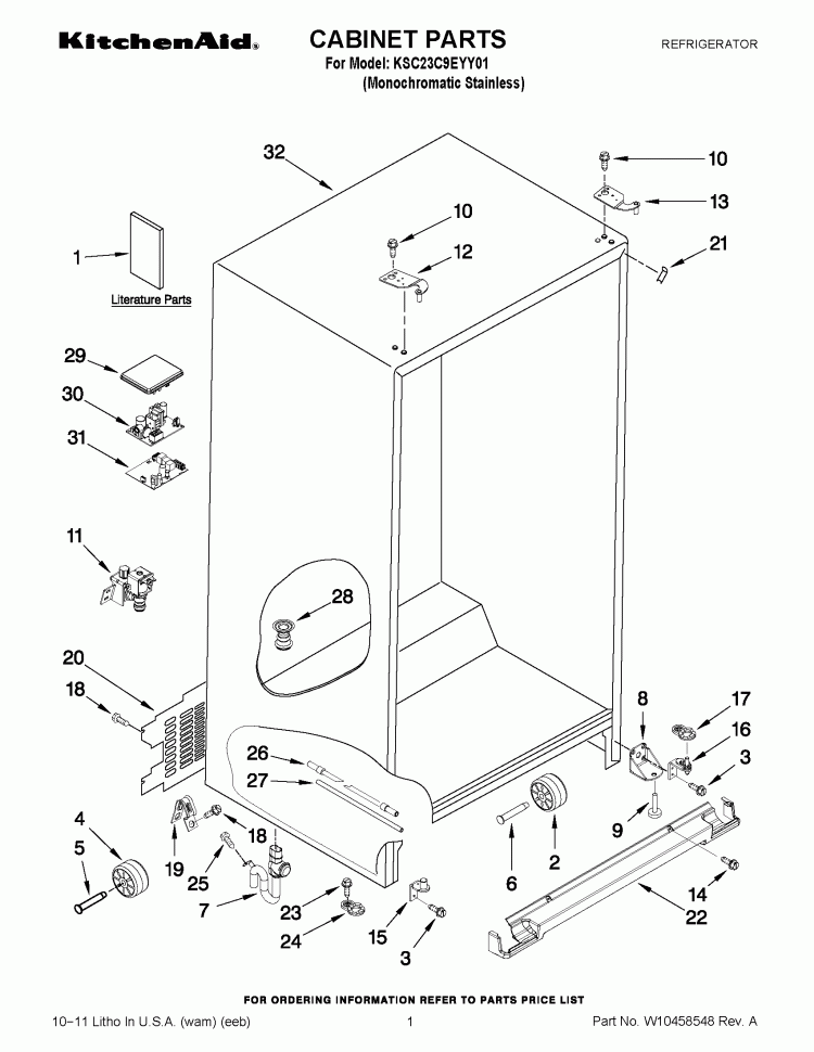CABINET PARTS Diagram and Parts List for KSC23C9EYY01  KitchenAid Refrigerator