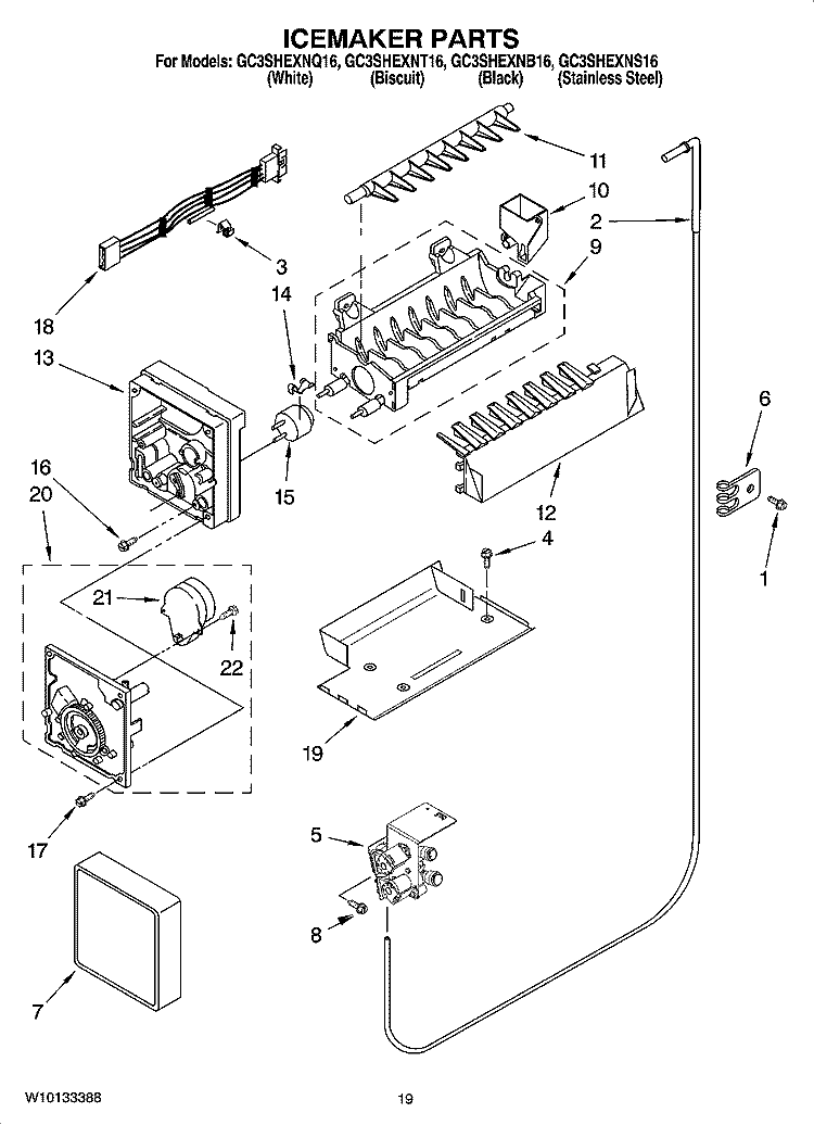 ICEMAKER PARTS, OPTIONAL PARTS (NOT INCLUDED) Diagram and Parts List for GC3SHEXNT16  Whirlpool Refrigerator