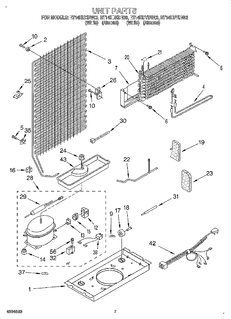 UNIT Diagram and Parts List for RT14HDXDN03  Roper Refrigerator
