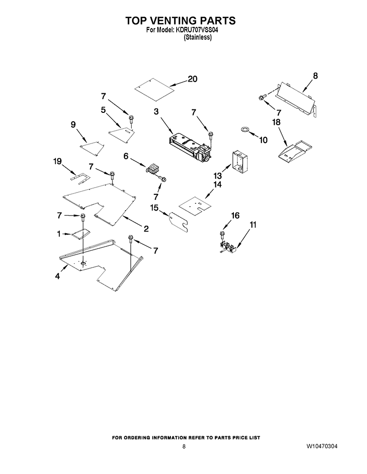TOP VENTING PARTS Diagram and Parts List for KDRU707VSS04  KitchenAid Range