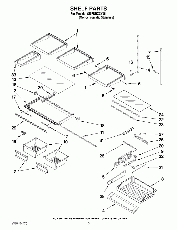 SHELF PARTS Diagram and Parts List for GI6FDRXXY05  Whirlpool Refrigerator