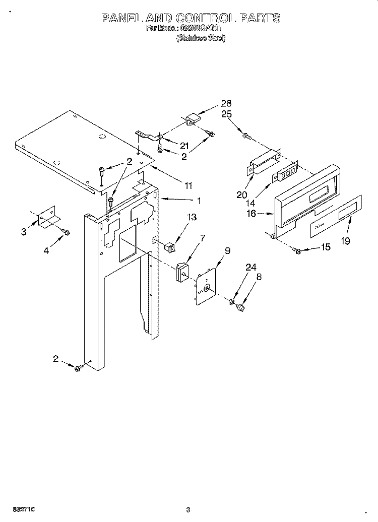 PANEL AND CONTROL Diagram and Parts List for GX900QPGS1  Whirlpool Trash Compactor