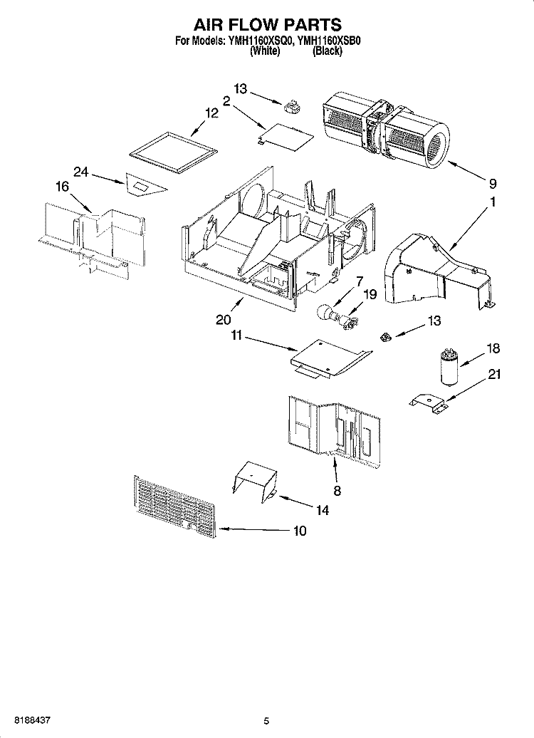 AIR FLOW PARTS Diagram and Parts List for YMH1160XSQ0  Whirlpool Microwave