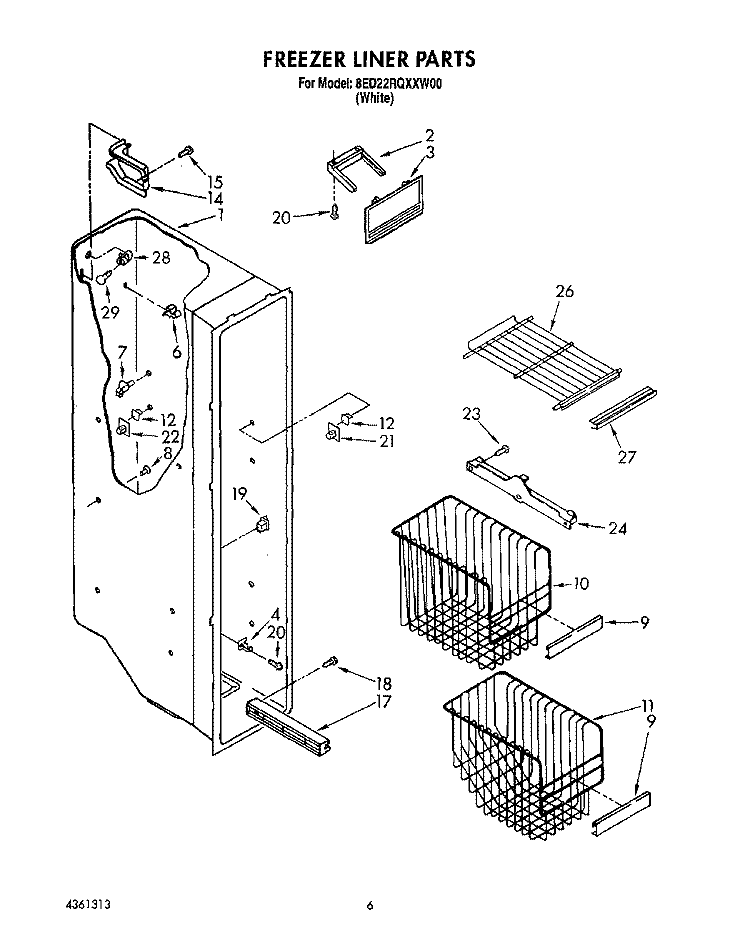 FREEZER LINER Diagram and Parts List for 8ED22RQXXW00  Whirlpool Refrigerator