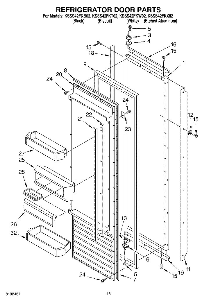 REFRIGERATOR DOOR PARTS Diagram and Parts List for KSSS42FKX02  KitchenAid Refrigerator