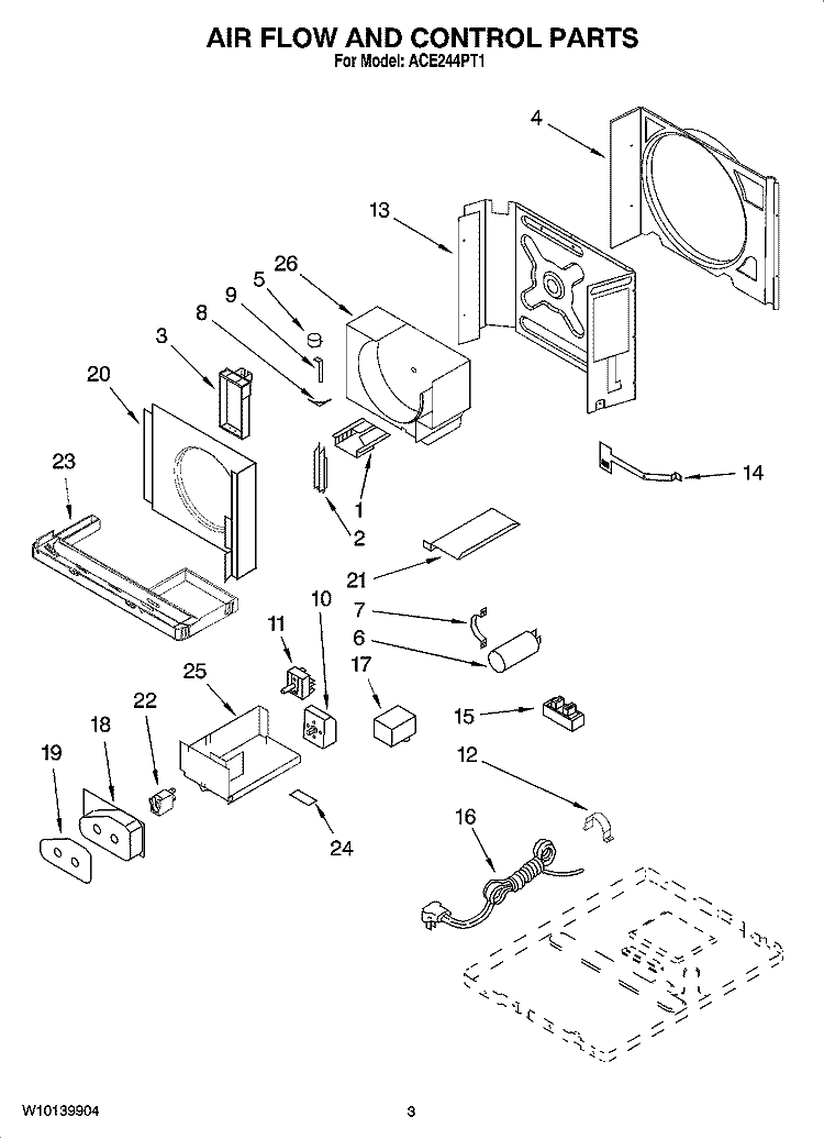 AIR FLOW AND CONTROL PARTS Diagram and Parts List for ACE244PT1  Whirlpool Air Conditioner