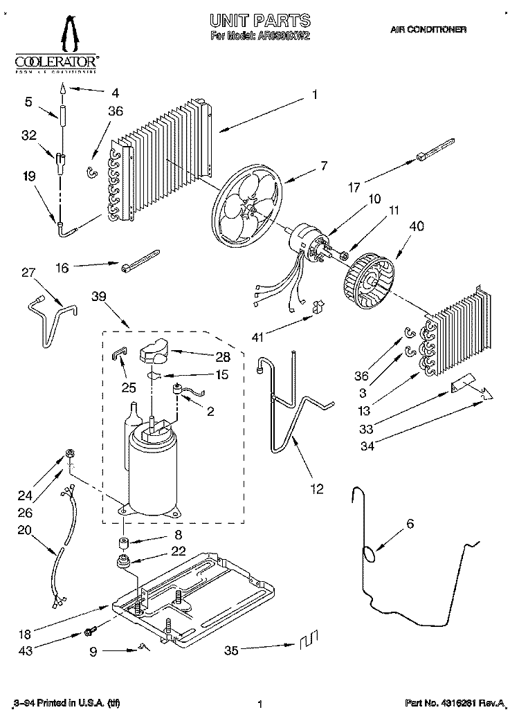 UNIT, LITERATURE Diagram and Parts List for AR0500XW2  Whirlpool Air Conditioner