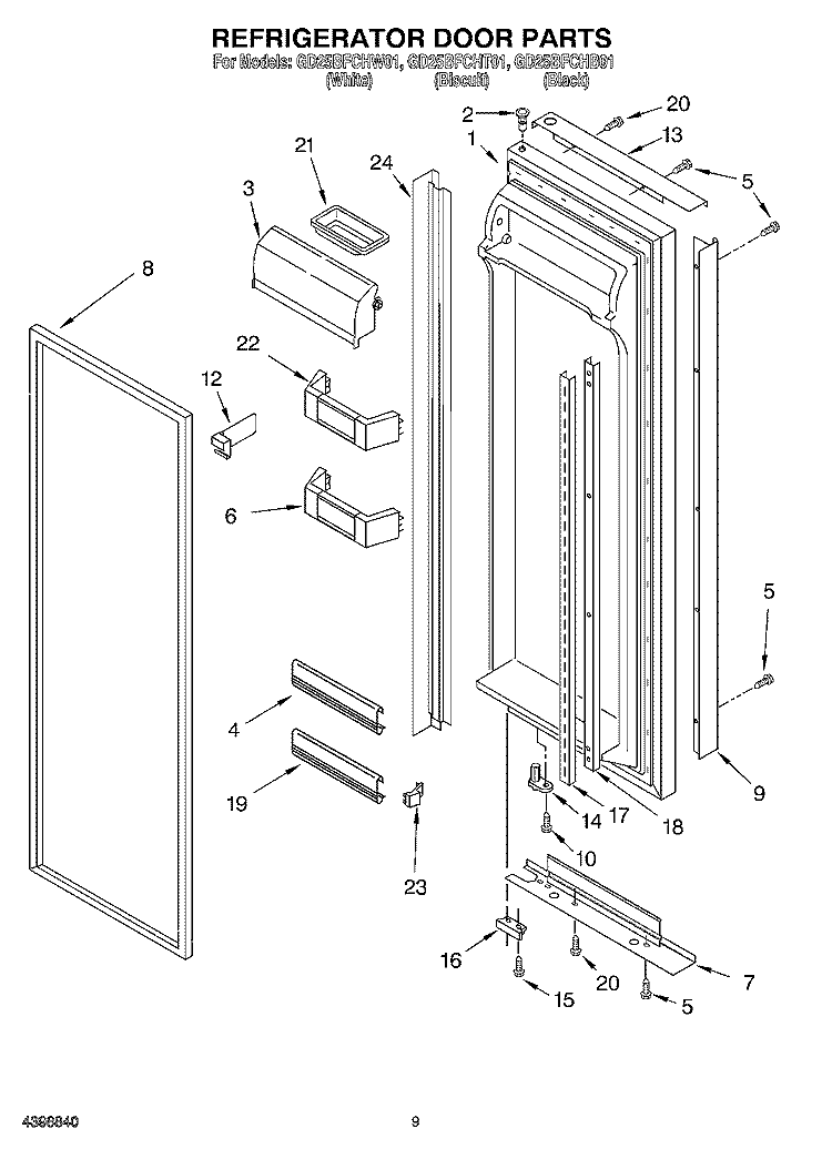 REFRIGERATOR DOOR Diagram and Parts List for GD25BFCHT01  Whirlpool Refrigerator