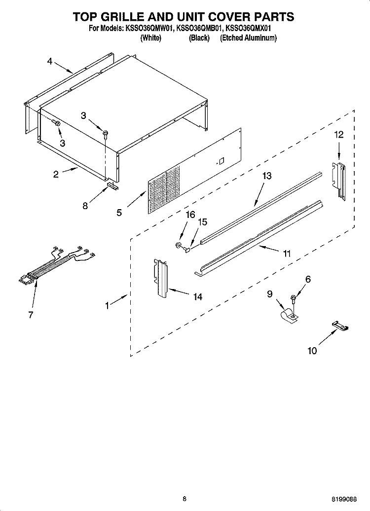 TOP GRILLE AND UNIT COVER PARTS Diagram and Parts List for KSSO36QMB01  KitchenAid Refrigerator