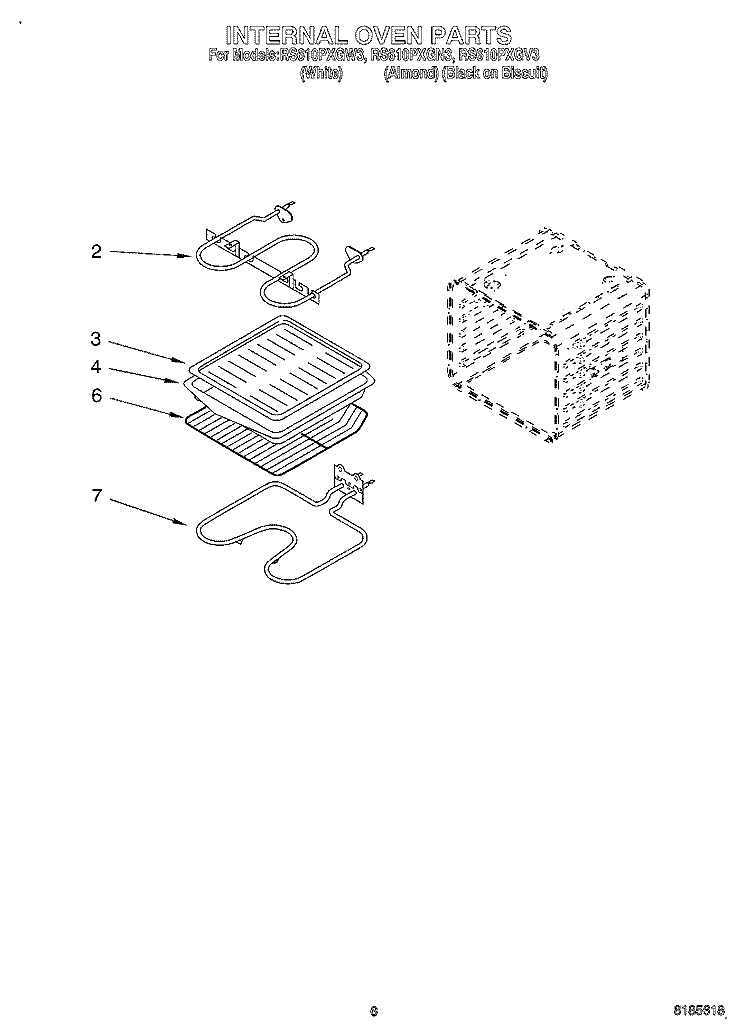 INTERNAL OVEN Diagram and Parts List for RS610PXGN3  Whirlpool Range