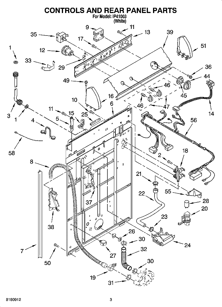 CONTROLS AND REAR PANEL PARTS Diagram and Parts List for IP41003  Inglis Washer
