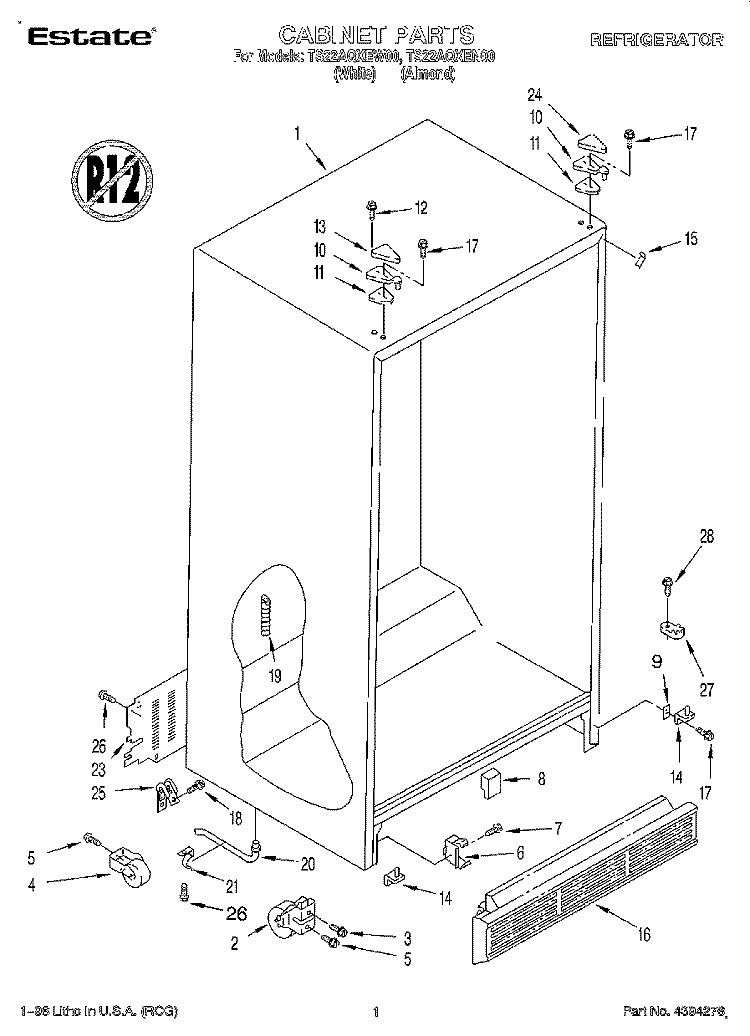 CABINET Diagram and Parts List for TS22AQXEW00  Whirlpool Refrigerator