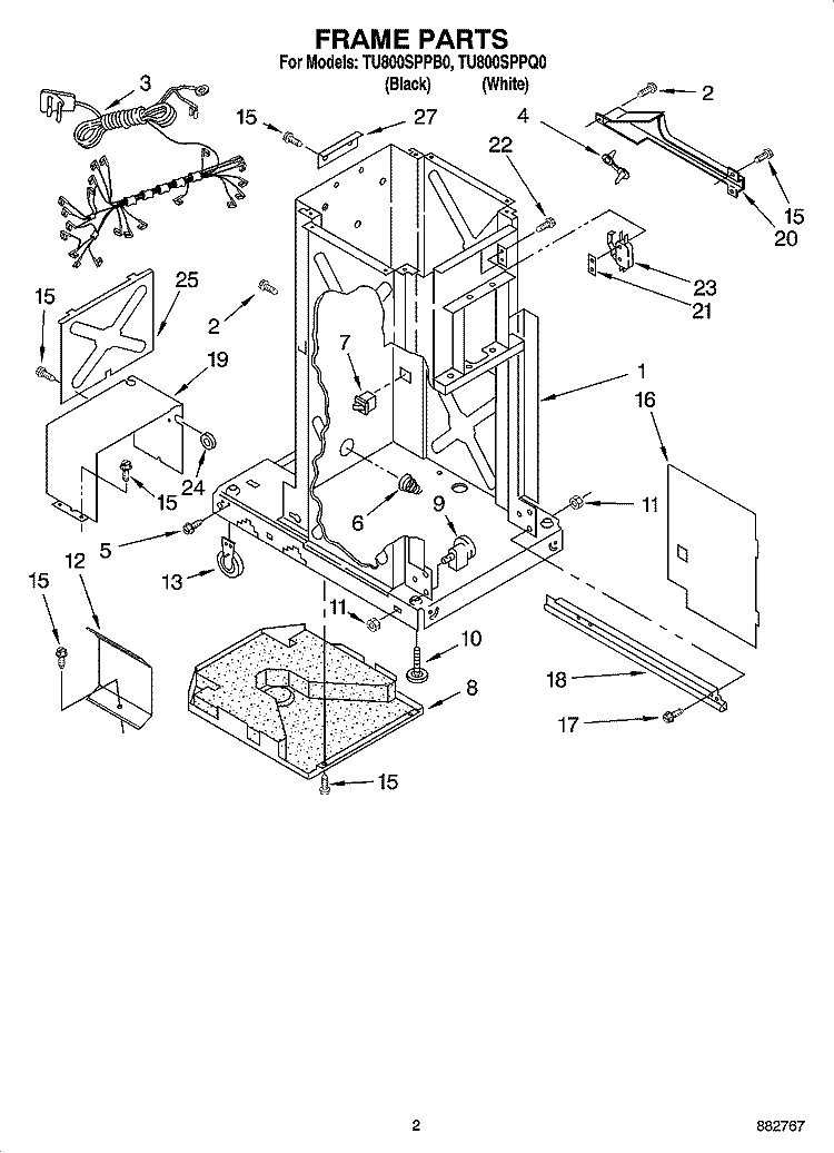 FRAME PARTS Diagram and Parts List for TU800SPPQ0  Whirlpool Trash Compactor