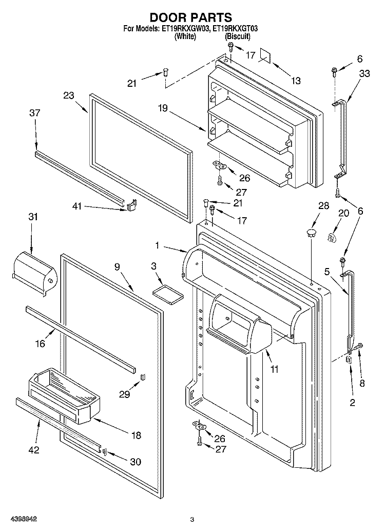 DOOR Diagram and Parts List for ET19RKXGT03  Whirlpool Refrigerator