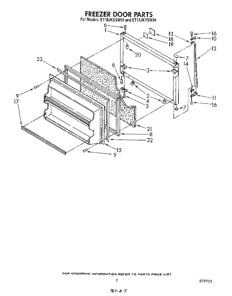 FREEZER DOOR Diagram and Parts List for ET18JKYSG04  Whirlpool Refrigerator