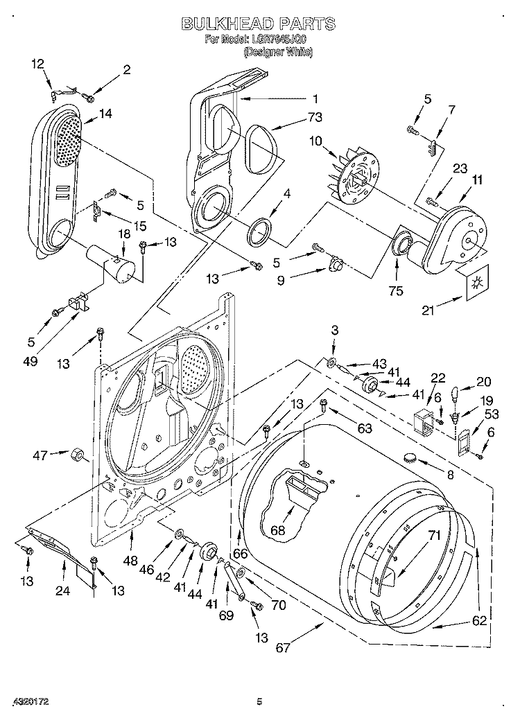 BULKHEAD Diagram and Parts List for LGR7645JQ0  Whirlpool Dryer