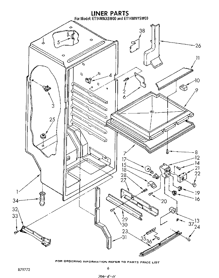 LINER , LIT/OPTIONAL Diagram and Parts List for ET14MNXSW00  Whirlpool Refrigerator