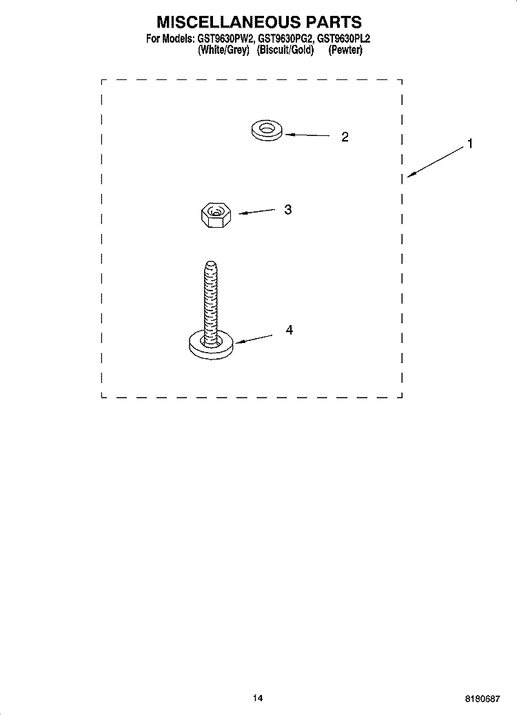 MISCELLANEOUS  PARTS, OPTIONAL PARTS (NOT INCLUDED) Diagram and Parts List for GST9630PL2  Whirlpool Washer