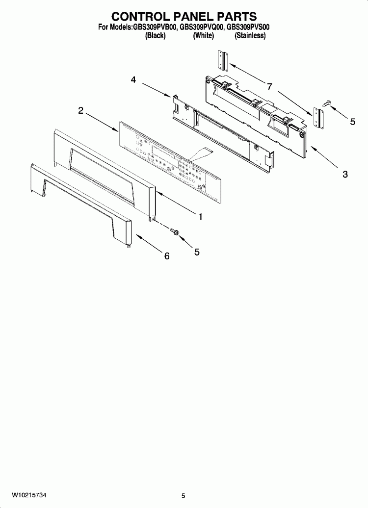 CONTROL PANEL PARTS Diagram and Parts List for GBS309PVB00  Whirlpool Wall Oven