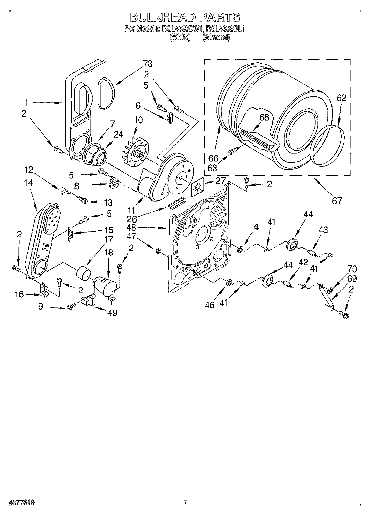 BULKHEAD Diagram and Parts List for RGL4632DL1  Roper Dryer
