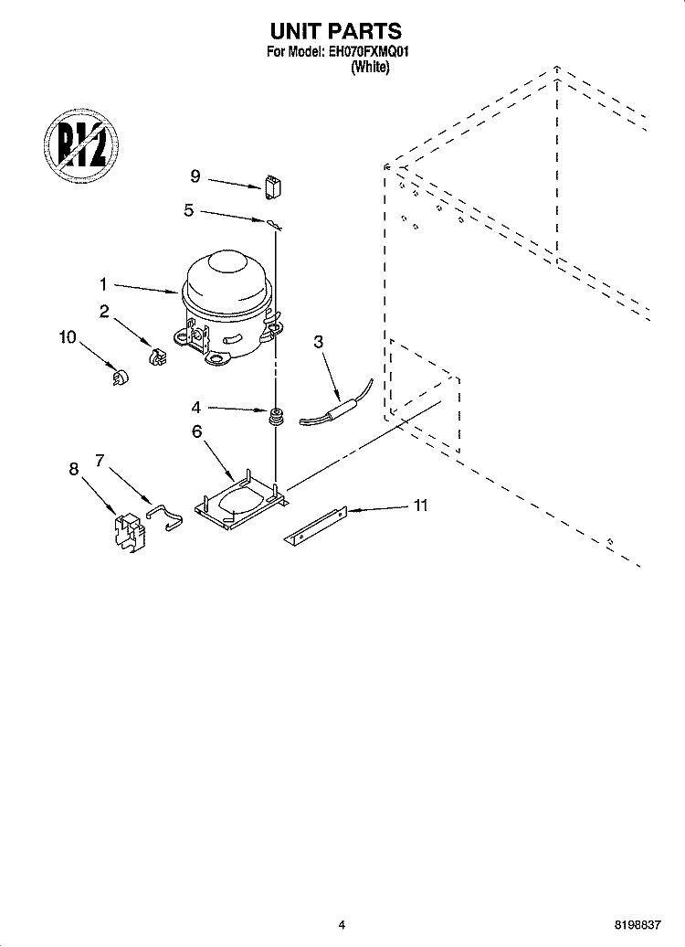 UNIT PARTS Diagram and Parts List for EH070FXMQ01  Whirlpool Freezer