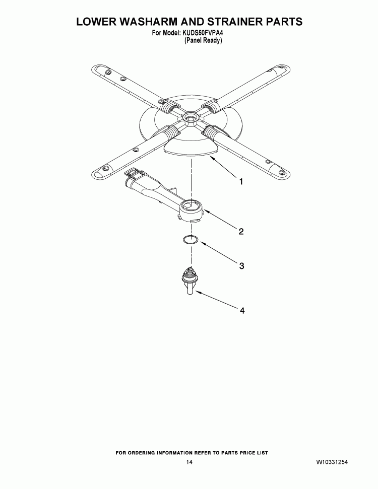 LOWER WASHARM AND STRAINER PARTS Diagram and Parts List for KUDS50FVPA4  KitchenAid Dishwasher