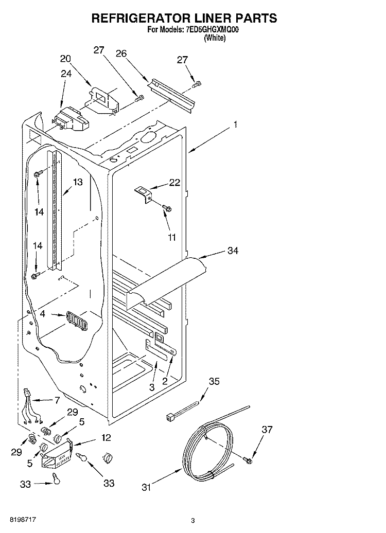 REFRIGERATOR LINER PARTS Diagram and Parts List for 7ED5GHGXMQ00  Whirlpool Refrigerator