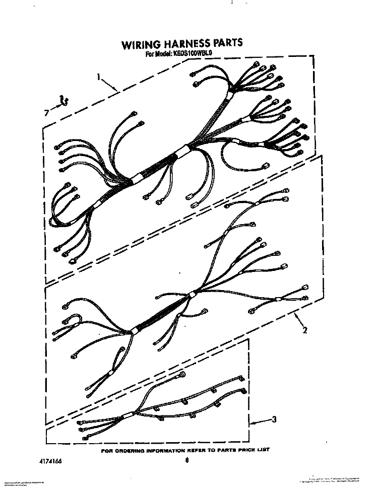 WIRING HARNESS Diagram and Parts List for KEDS100WWH0  KitchenAid Range