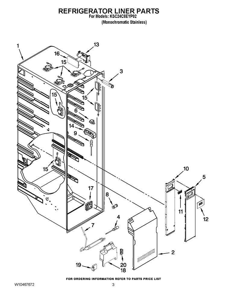 REFRIGERATOR LINER PARTS Diagram and Parts List for KSC24C8EYP02  KitchenAid Refrigerator