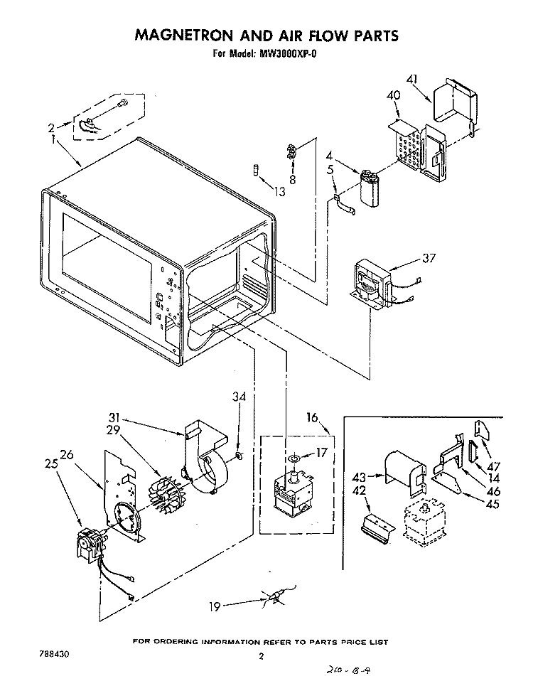 MAGNETRON AND AIR FLOW Diagram and Parts List for MW3000XP0  Whirlpool Microwave