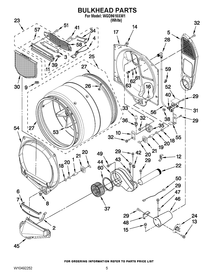 BULKHEAD PARTS Diagram and Parts List for WGD9610XW1  Whirlpool Dryer