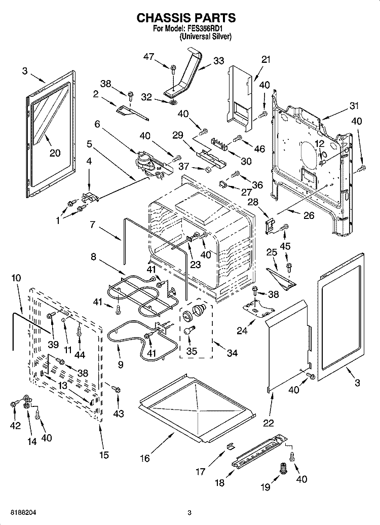 CHASSIS PARTS Diagram and Parts List for FES356RD1  Roper Range