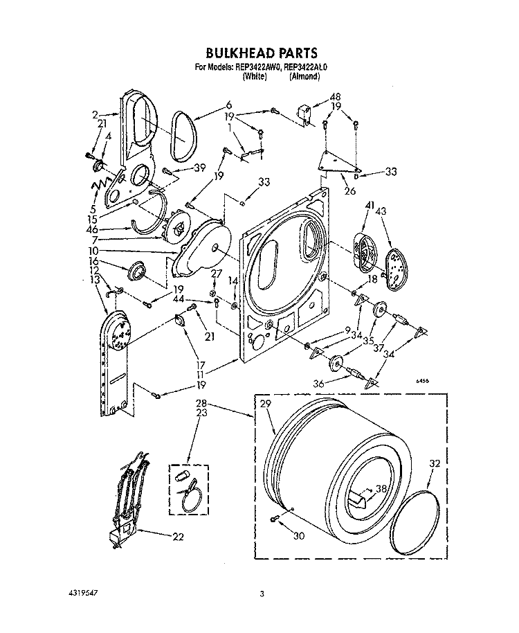 SECTION Diagram and Parts List for REP3422AL0  Roper Dryer