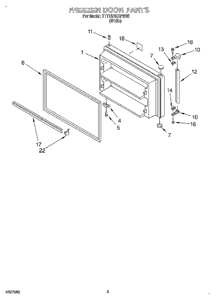 FREEZER DOOR Diagram and Parts List for 7TT18AKXFW00  Whirlpool Refrigerator