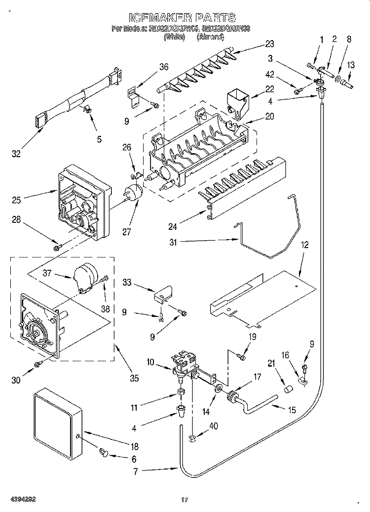 ICEMAKER Diagram and Parts List for 3ED22DQXDN03  Whirlpool Refrigerator