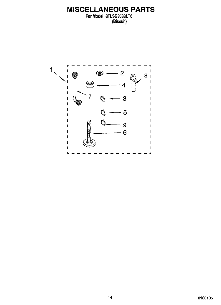 MISCELLANEOUS  PARTS, OPTIONAL PARTS (NOT INCLUDED) Diagram and Parts List for 8TLSQ8533LT0  Whirlpool Washer