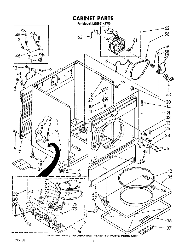 CABINET Diagram and Parts List for LG5801XSW0  Whirlpool Dryer