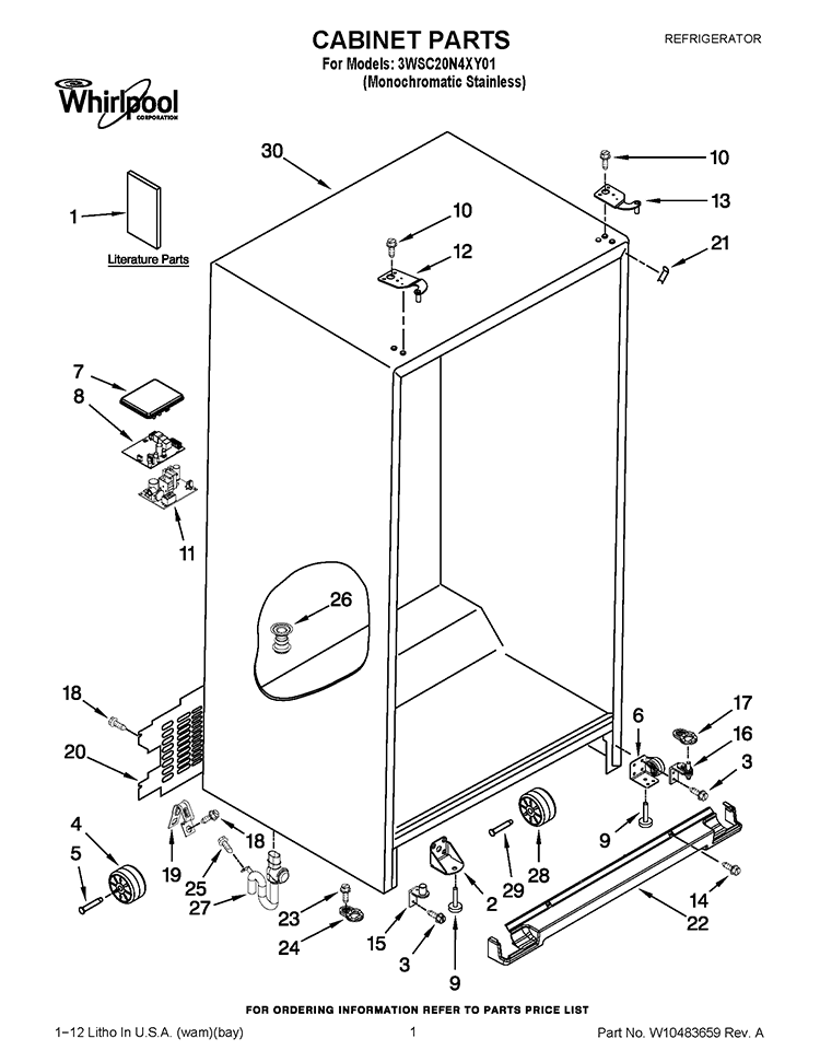 CABINET PARTS Diagram and Parts List for 3WSC20N4XY01  Whirlpool Refrigerator