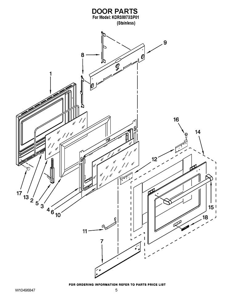 DOOR PARTS Diagram and Parts List for KDRS807XSP01  KitchenAid Range