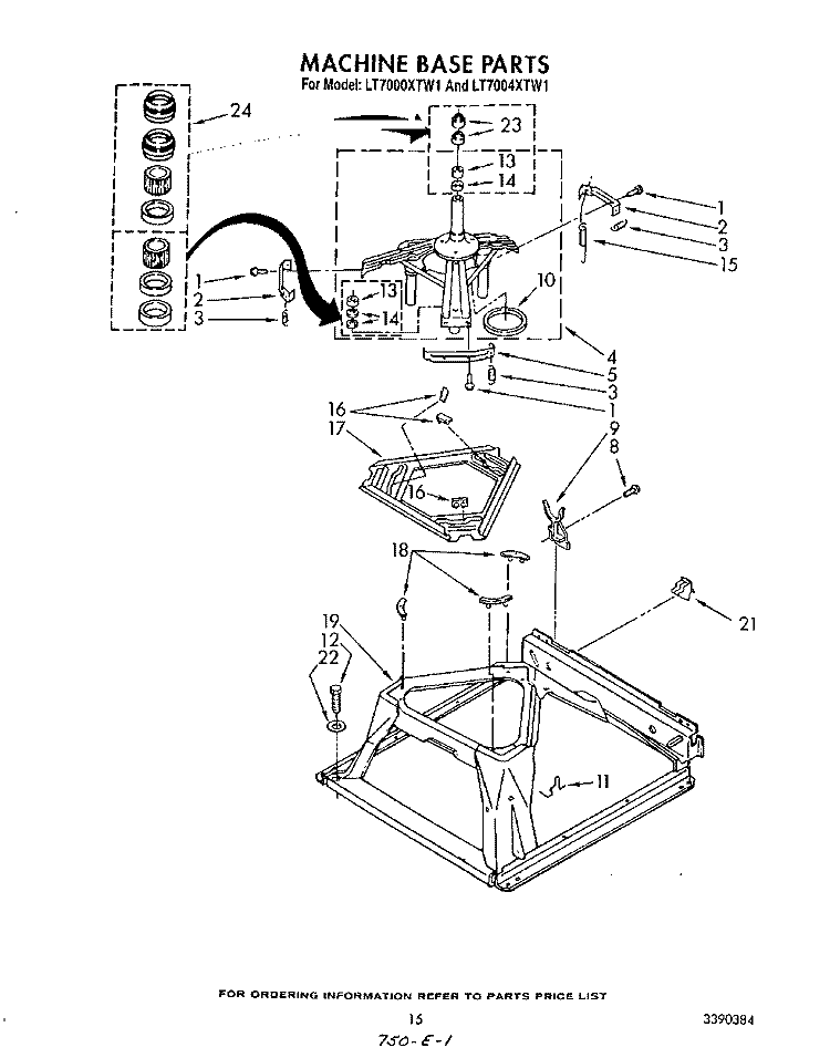 MACHINE BASE Diagram and Parts List for LT7000XTF1  Whirlpool Washer Dryer Combo
