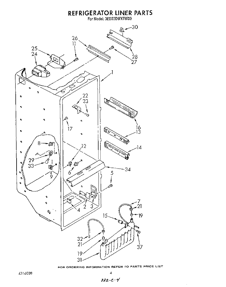 REFRIGERATOR LINER Diagram and Parts List for 3ED22DWXTN00  Whirlpool Refrigerator