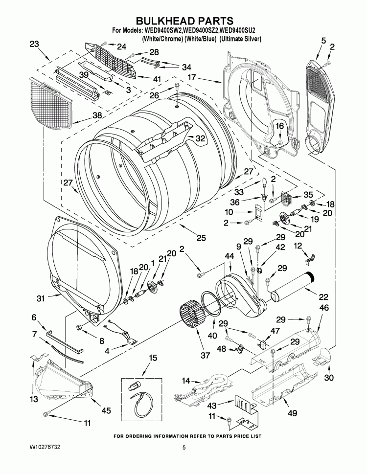 BULKHEAD PARTS Diagram and Parts List for WED9400SU2  Whirlpool Dryer