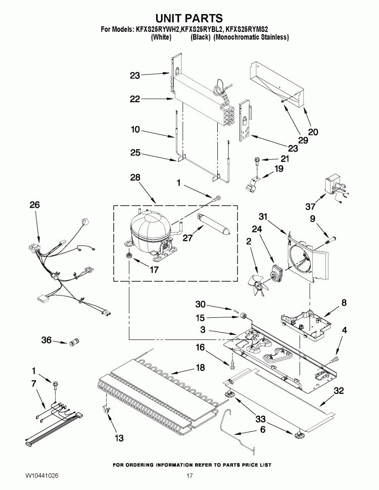 UNIT PARTS Diagram and Parts List for KFXS25RYBL2  KitchenAid Refrigerator