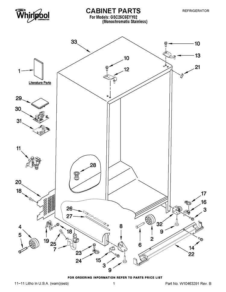 CABINET PARTS Diagram and Parts List for GSC25C5EYY02  Whirlpool Refrigerator