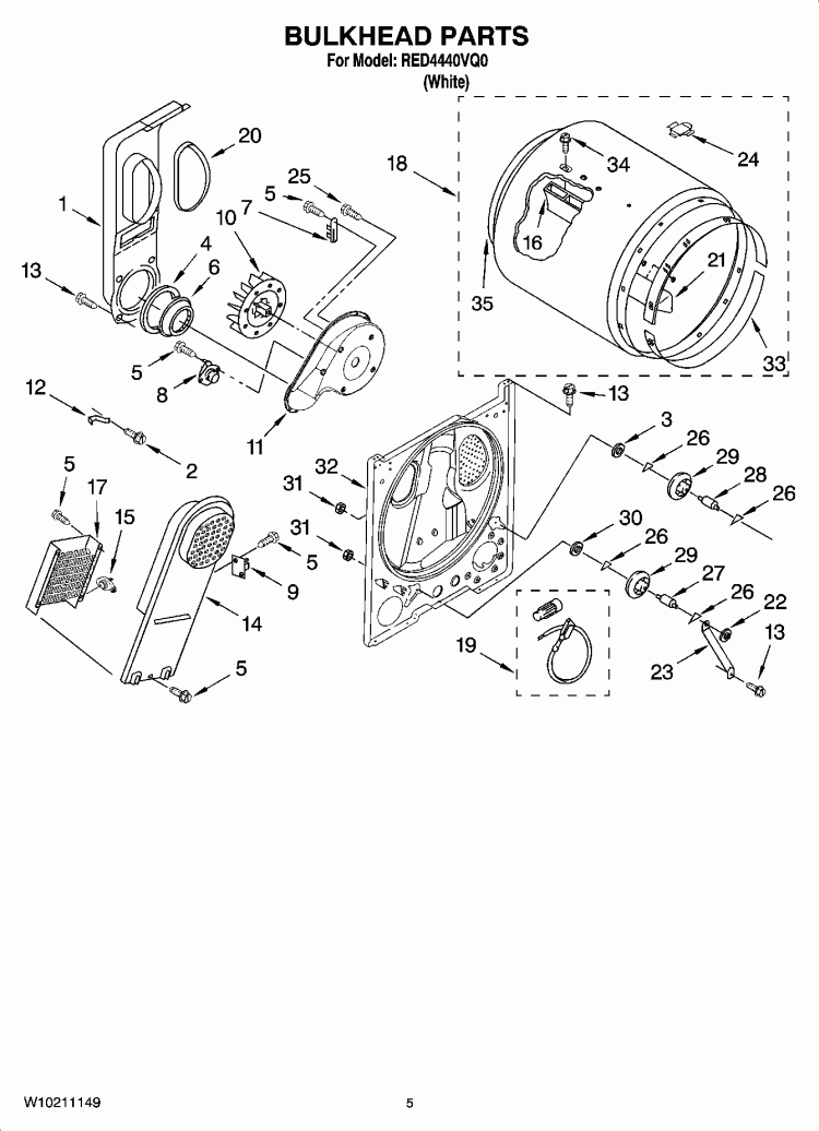 BULKHEAD PARTS, OPTIONAL PARTS (NOT INCLUDED) Diagram and Parts List for RED4440VQ0  Roper Dryer