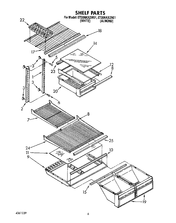 SHELF Diagram and Parts List for ET20NKXZW01  Whirlpool Refrigerator