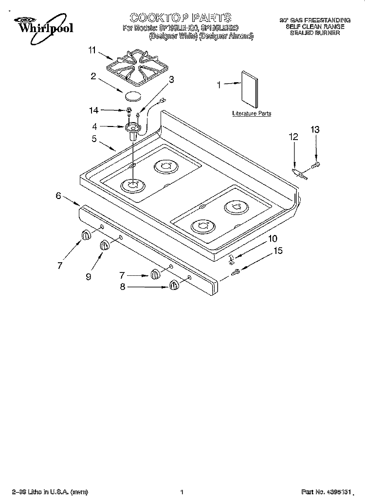 COOKTOP, LITERATURE Diagram and Parts List for SF195LEHZ0  Whirlpool Range