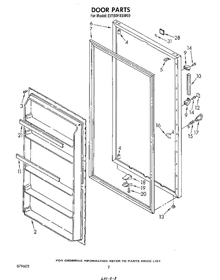 DOOR , LIT/OPTIONAL Diagram and Parts List for EV150FXSW00  Whirlpool Freezer